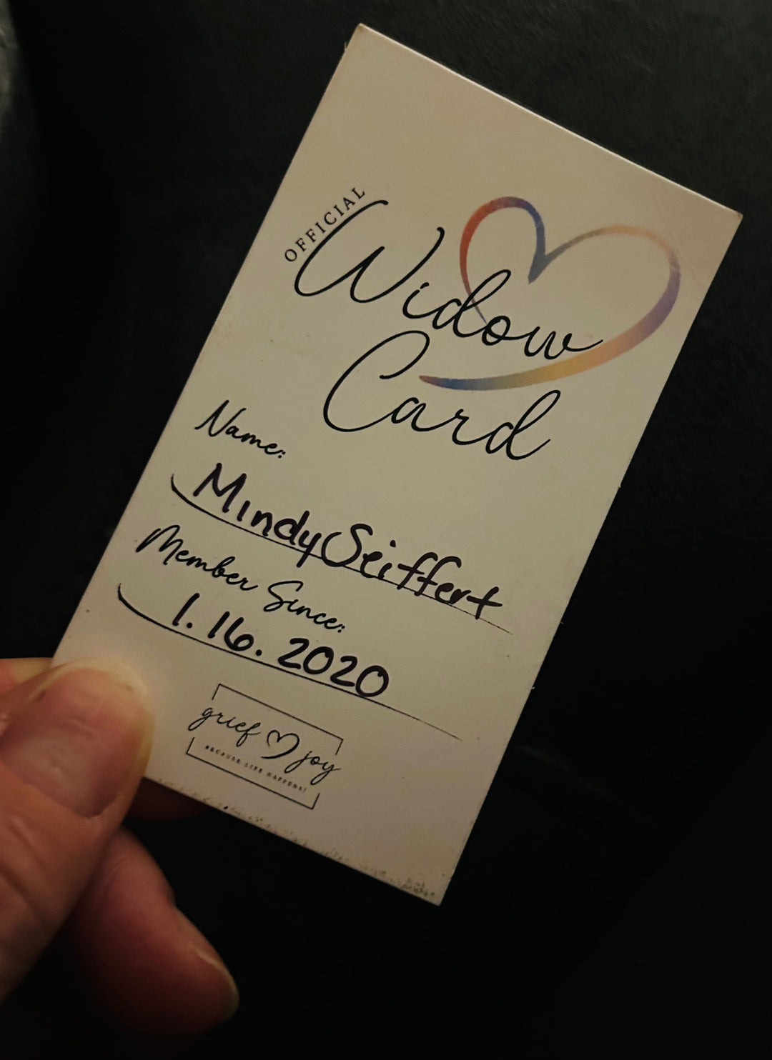 Mindy Seiffert's Official Widow Card