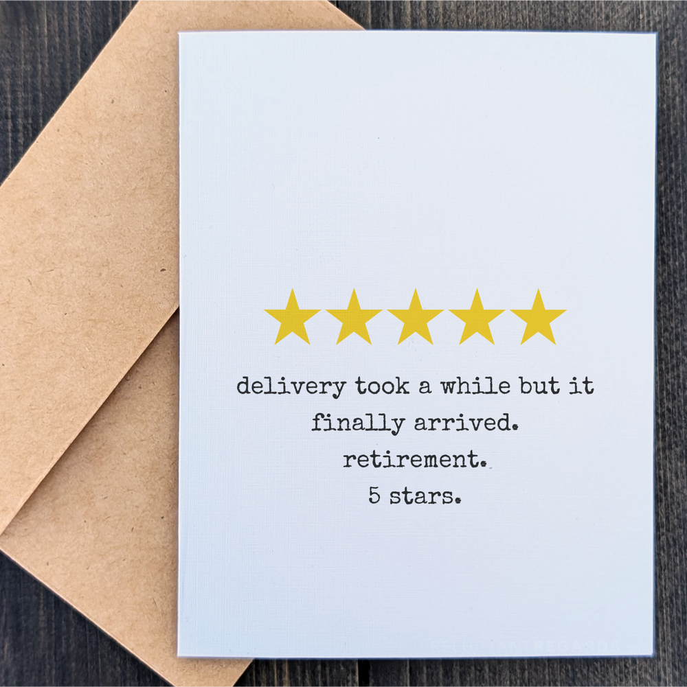 5 stars retirement card with envelope