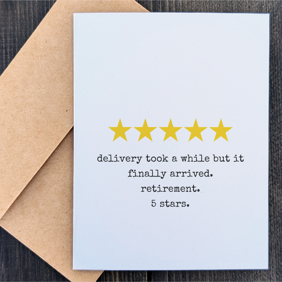 5 stars retirement card with envelope