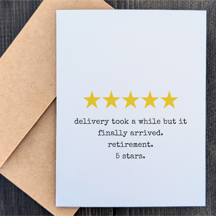 5 stars retirement card with envelope