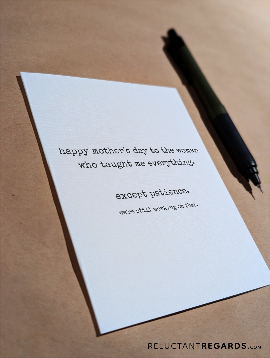 Blank inside Except Patience Mother’s Day card with kraft envelope