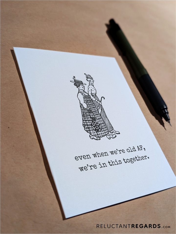 Blank inside funny friend greeting card with kraft envelope