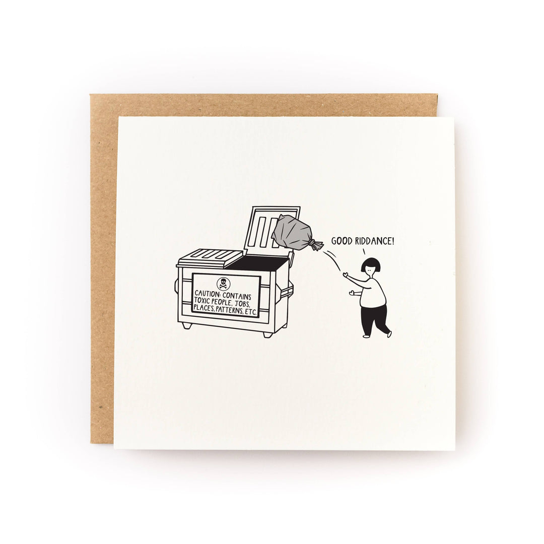 Good Riddance Break-Up and Encouragement Card front view
Honest break-up encouragement greeting card
Blank inside encouragement card with kraft envelope