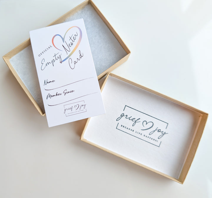 Official Empty Nester Card with Box Angled