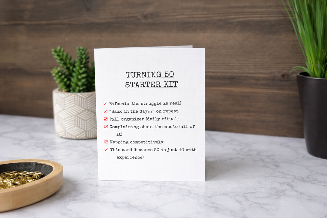 Turning 50 starter kit funny birthday card